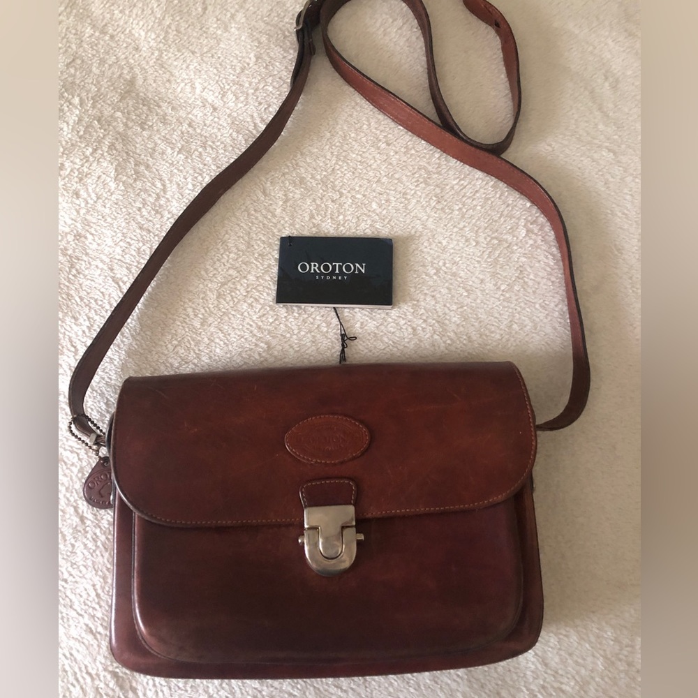 Oroton Brown Leather Crossbody Bag